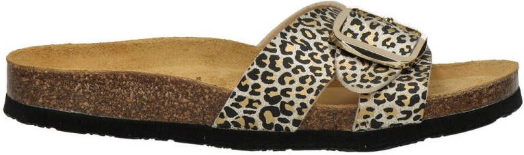Nelson slippers met panterprint beige zwart