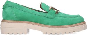 No Stress Dames Groene suède loafers met goudkleurige chain