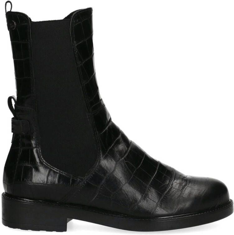 No Stress leren chelsea boots met crocoprint zwart