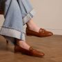 No Stress Dames Cognac leren loafers met gouden chain - Thumbnail 1