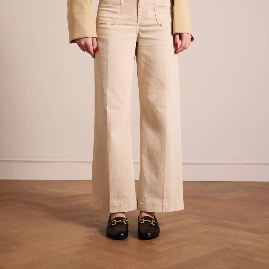 No Stress Dames Zwarte leren loafers met gouden chain