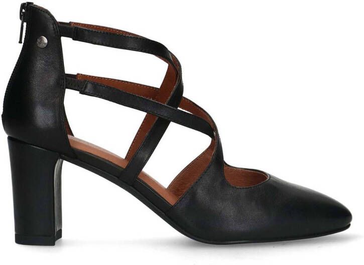 No Stress Dames Zwarte leren pumps met bandjes