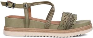 No Stress Dames Groene leren sandalen met gevlochten bandjes