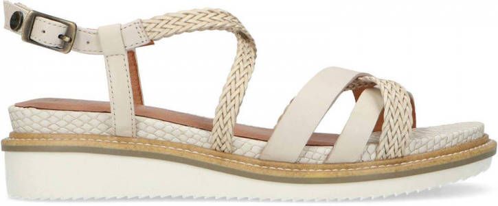 No Stress Dames Off white leren sandalen met gevlochten bandjes - Schoenen .nl