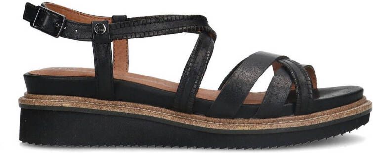 No Stress Dames Zwarte leren sandalen met bandjes