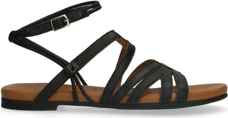 No Stress Dames Zwarte leren sandalen met bandjes