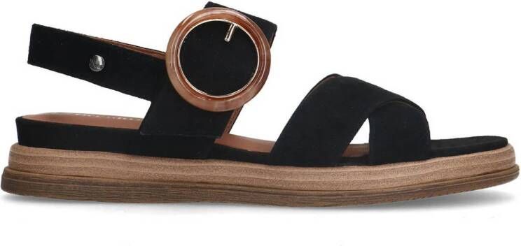 No Stress Dames PRE ORDER Zwarte leren plateau sandalen met gesp