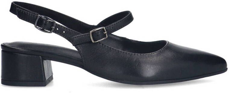No Stress Dames Zwarte leren slingbacks