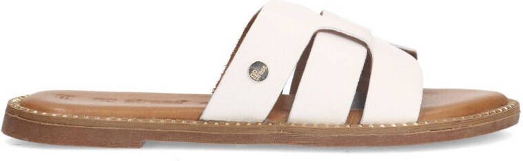 No Stress Dames Witte leren slippers