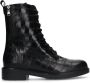 No Stress Dames Zwarte leren veterlaarsjes met crocoprint - Thumbnail 1