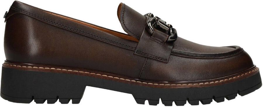 No Stress Dames Donkerbruine leren loafers met chain