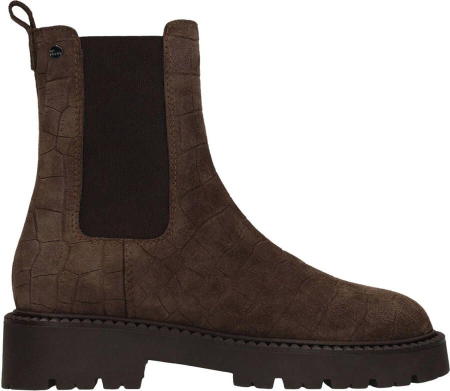 No Stress leren chelsea boots met profielzool en dierenprint donkerbruin