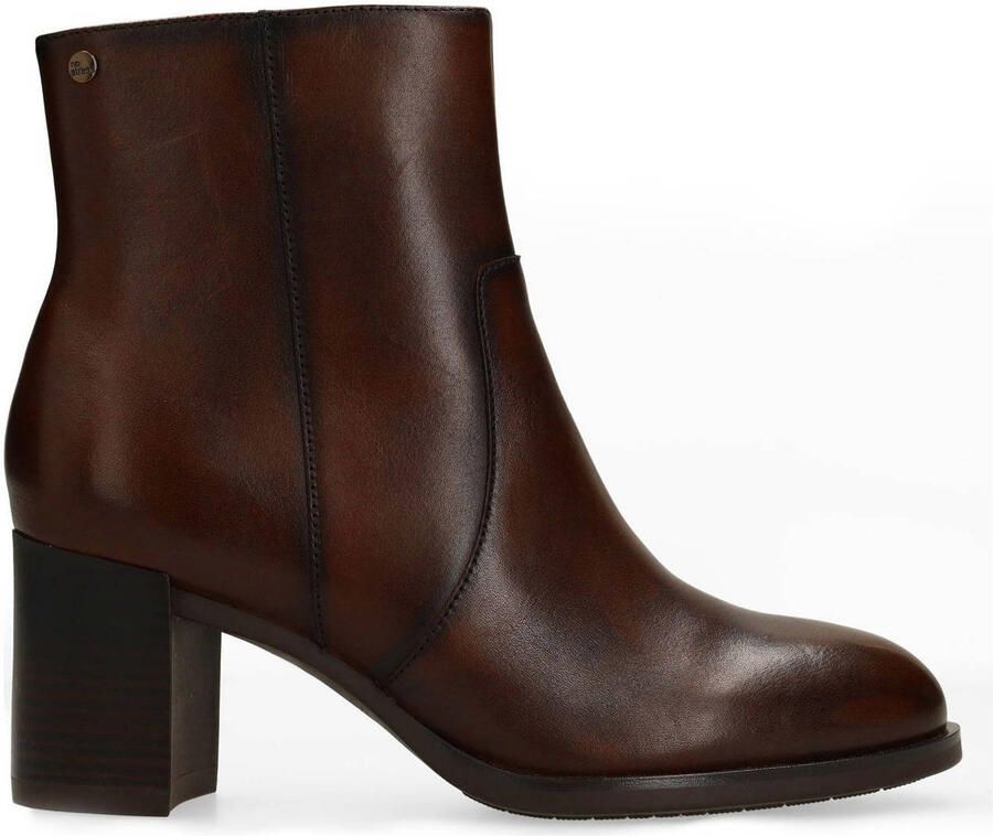 No Stress Dames Donkerbruine leren enkellaarsjes met hak