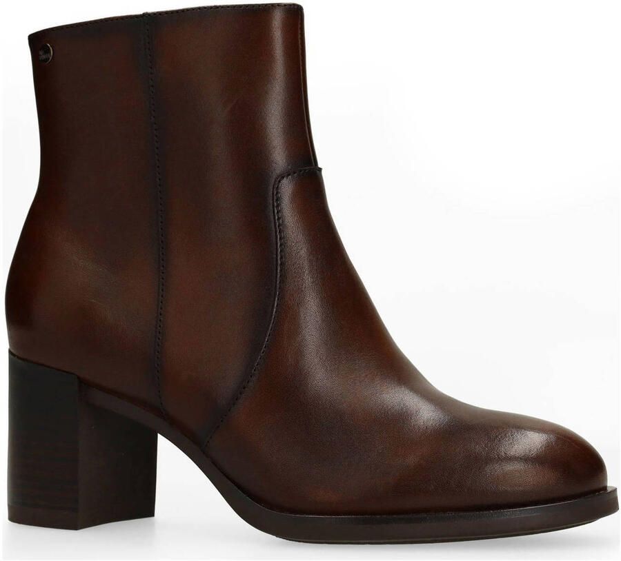 No Stress Dames Donkerbruine leren enkellaarsjes met hak