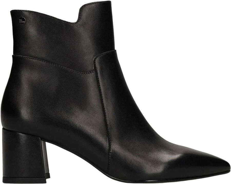 No Stress Dames Zwarte leren enkellaarsjes met hak