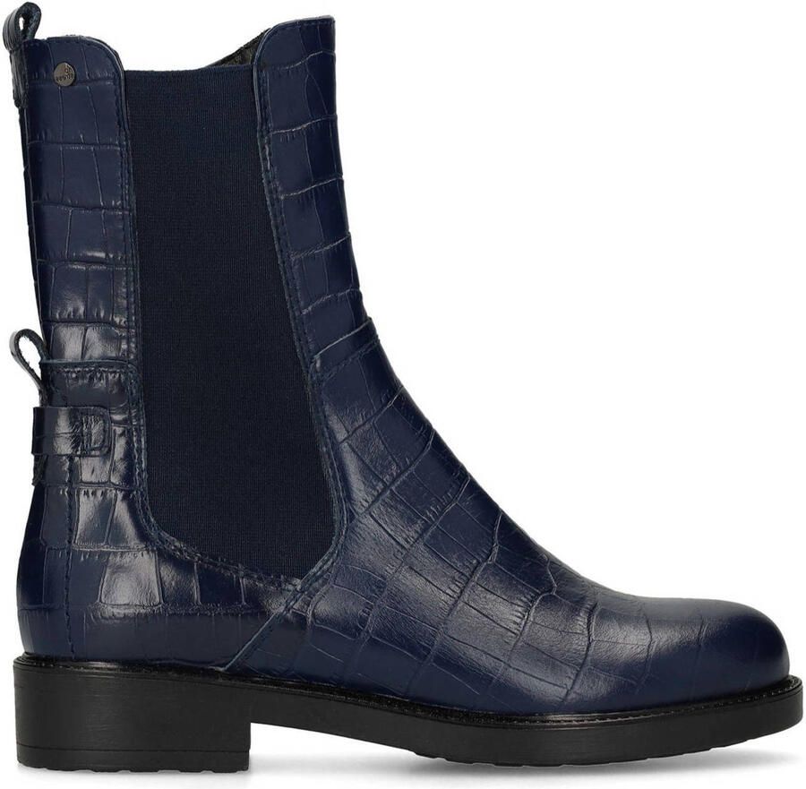 No Stress Dames Donkerblauwe leren chelsea boots met croco details