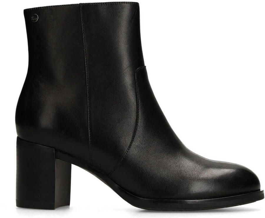 No Stress Dames Zwarte leren enkellaarsjes met hak