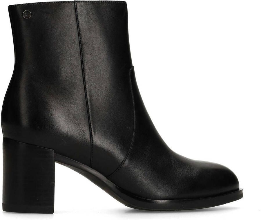 No Stress Dames Zwarte leren enkellaarsjes met hak