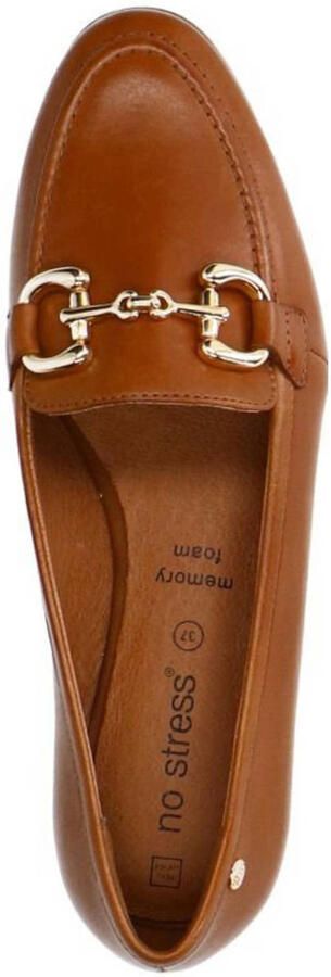 No Stress Dames Bruine leren loafers met gouden chain - Foto 3