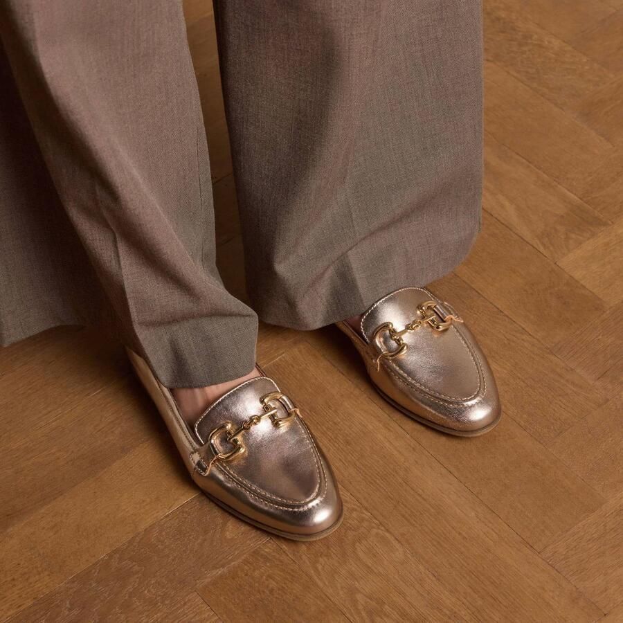 No Stress Dames Gouden leren loafers met gouden chain