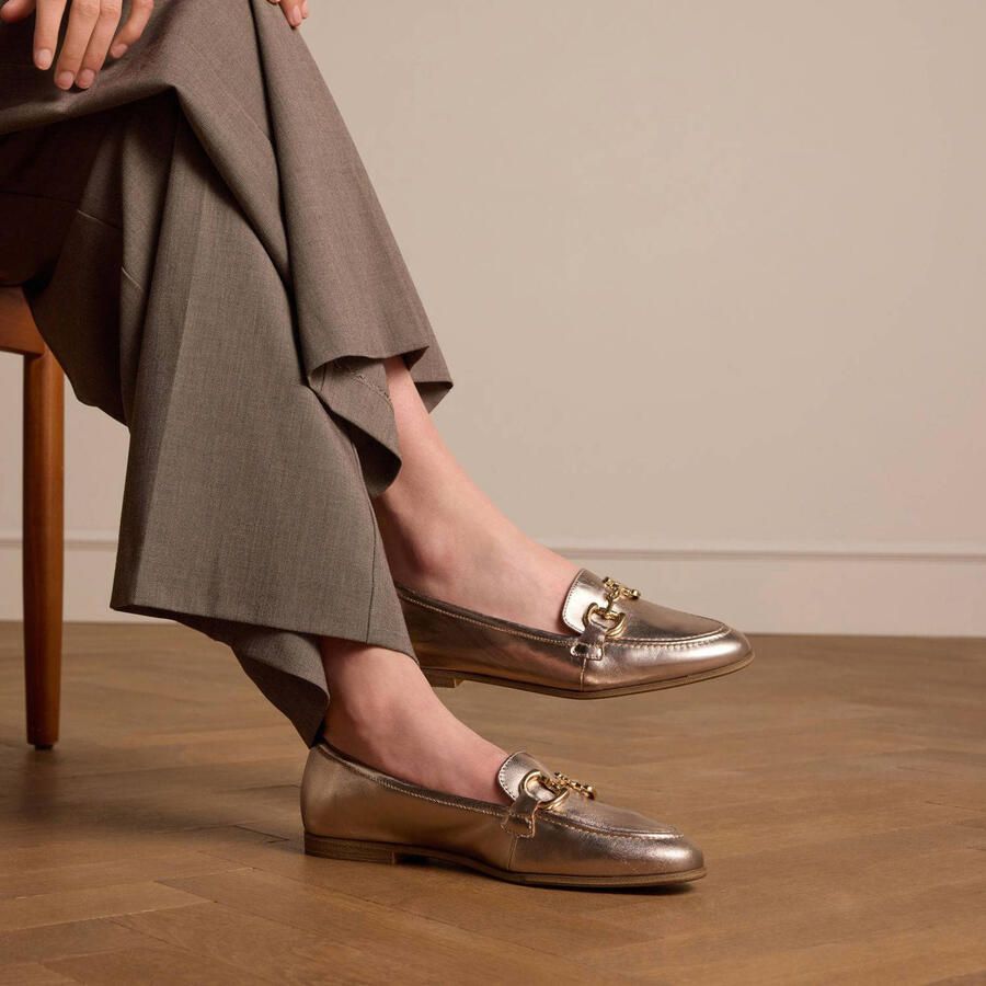 No Stress Dames Gouden leren loafers met gouden chain - Foto 2