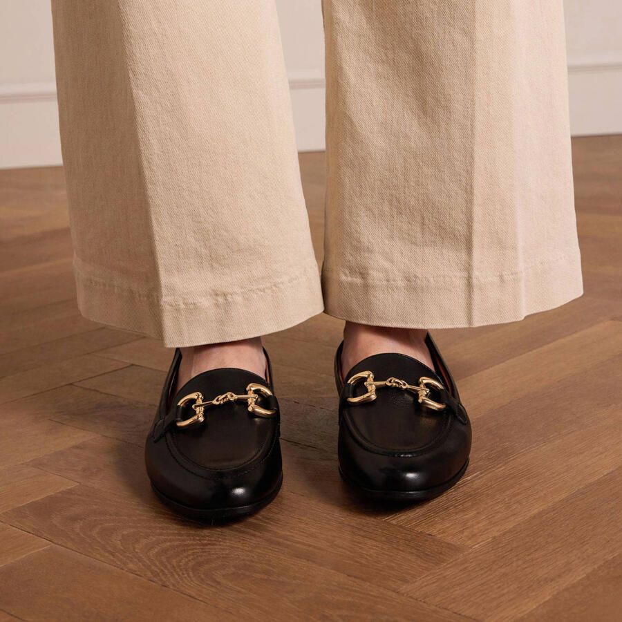 No Stress Dames Zwarte leren loafers met gouden chain - Foto 2