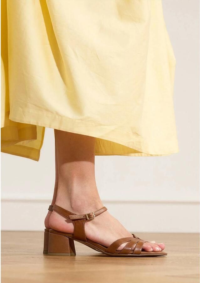 No Stress Dames Cognac leren sandalen met hak