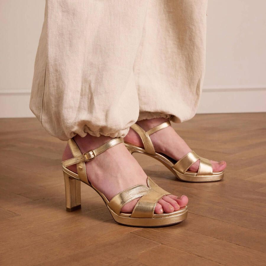 No Stress Dames PRE ORDER Gouden leren sandalen met hak