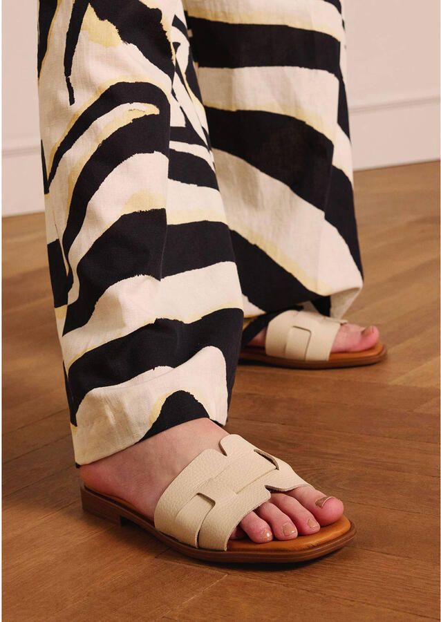 No Stress Dames Witte leren slippers