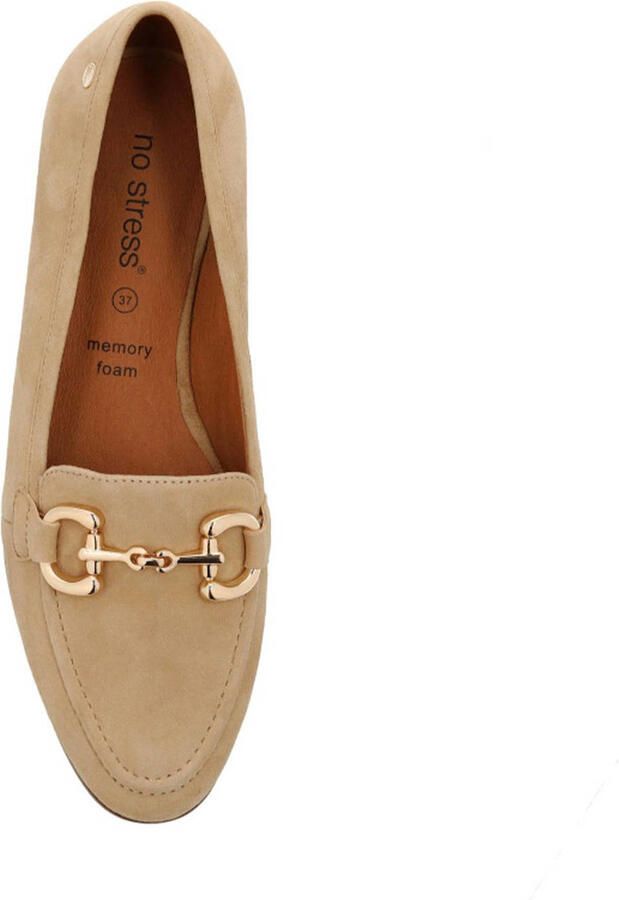 No Stress Dames Beige suède loafers met gouden chain - Foto 2