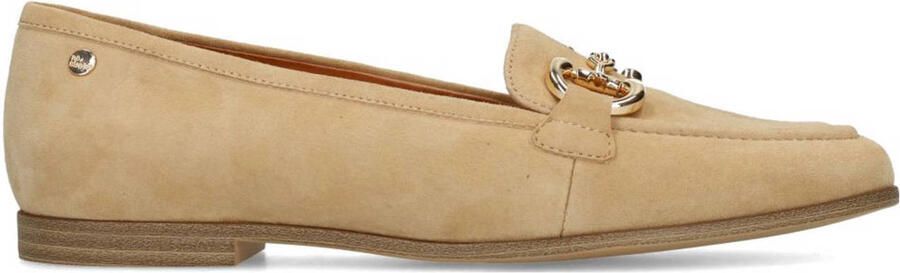 No Stress Dames Beige suède loafers met gouden chain