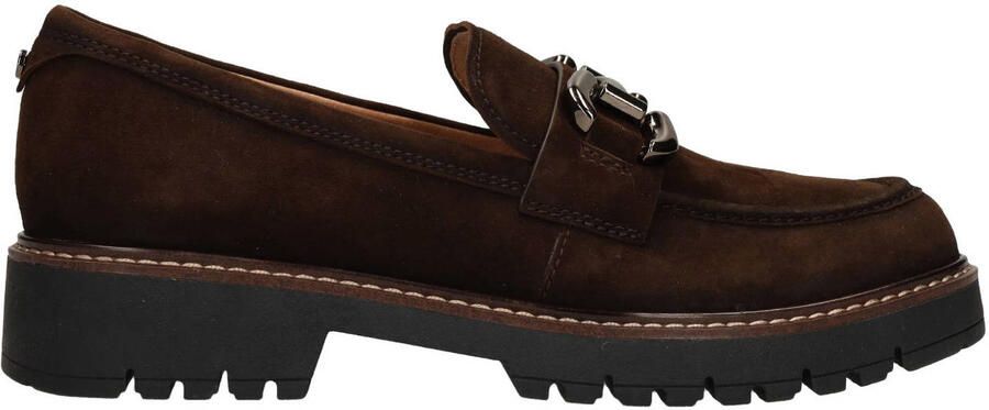 No Stress Dames Donkerbruine suède loafers met chain