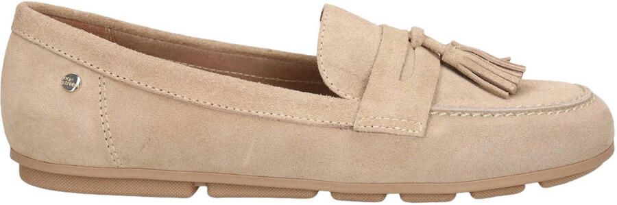 No Stress Dames Beige suède loafers met franjes