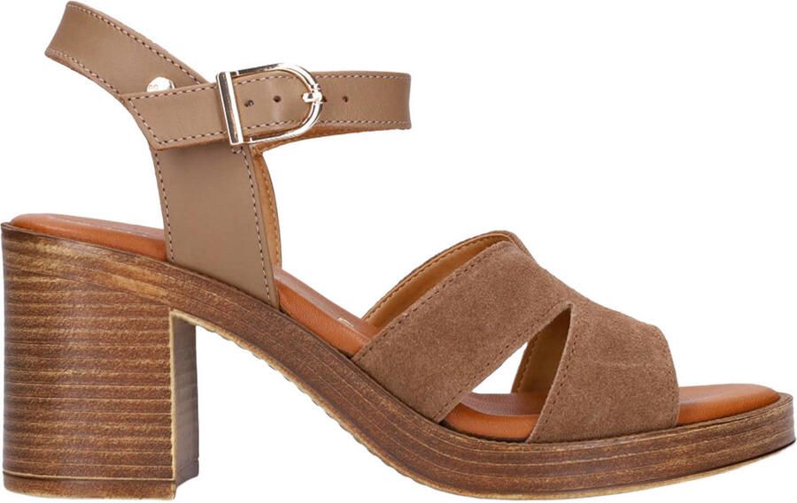 No Stress Dames Bruine suède sandalen met blokhak