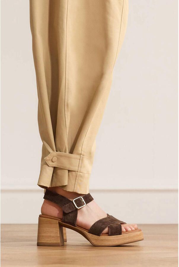 No Stress Dames Bruine suède sandalen met blokhak - Foto 2