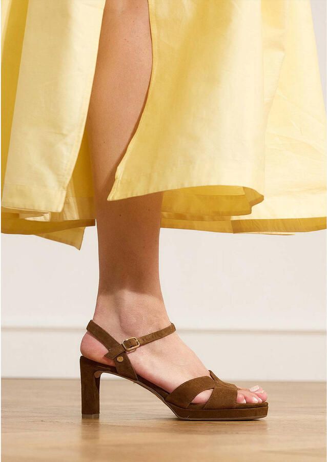 No Stress Dames Bruine suède sandalen met hak