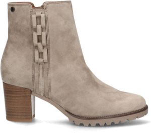 No Stress Dames Taupe suède enkellaarsjes met blokhak en chain