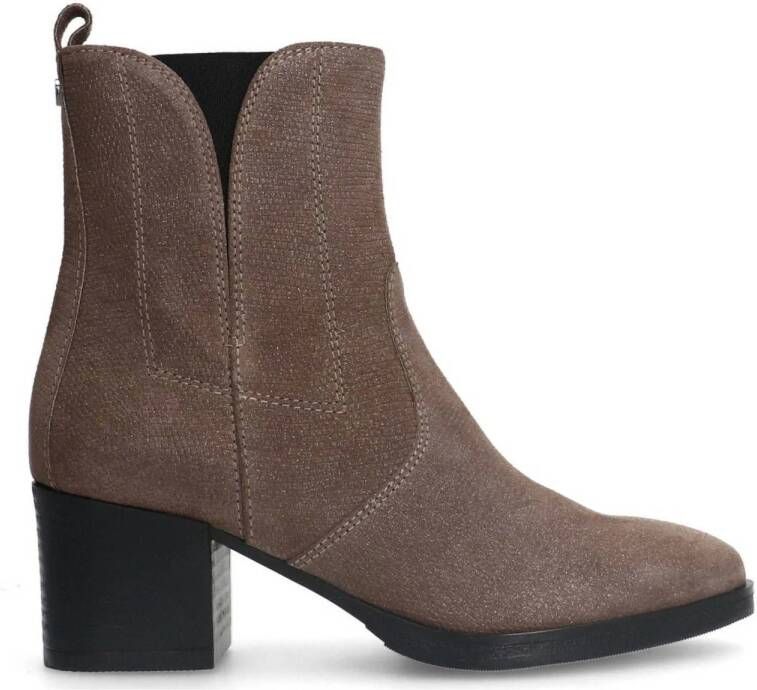 No Stress Dames Taupe leren enkellaarsjes met hak