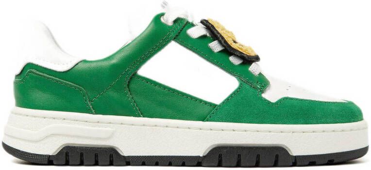 Nubikk Basket Court leren sneakers wit groen Jongens Leer Meerkleurig 34