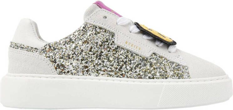 Nubikk leren sneakers wit zilver glitters