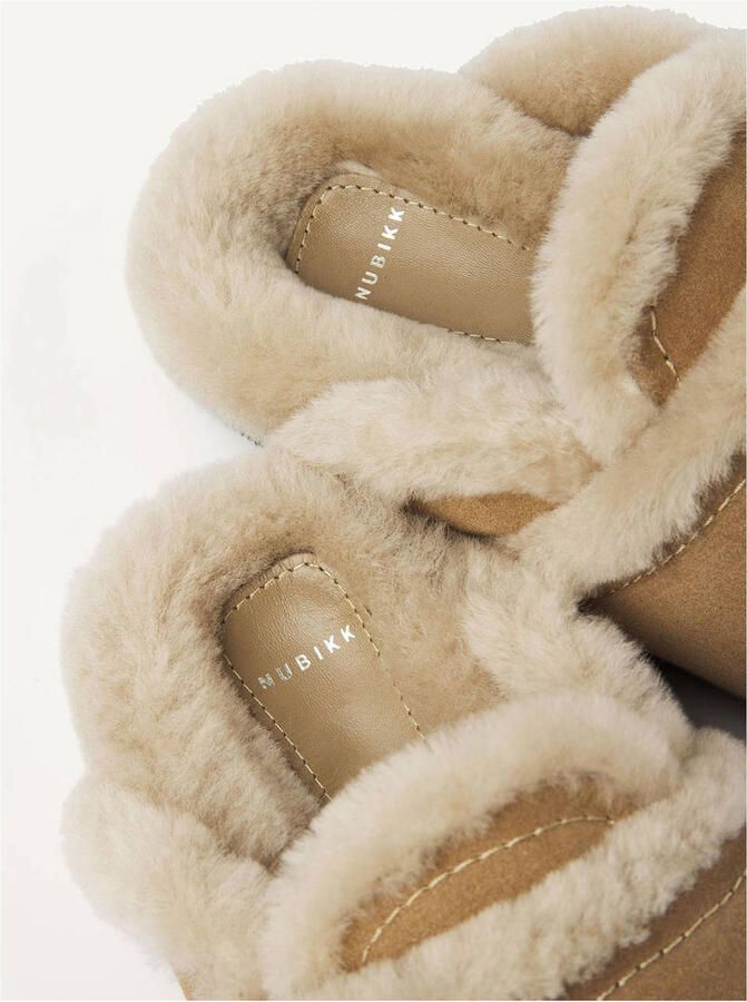 Nubikk Teddy Furry gevoerde suède clogs camel - Foto 2