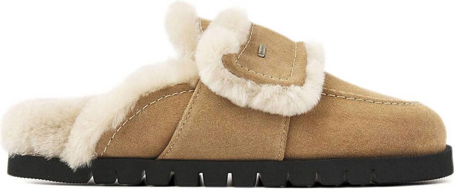 Nubikk Teddy Furry gevoerde suède clogs camel