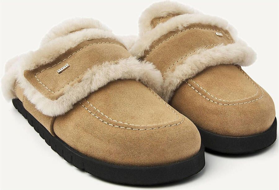 Nubikk Teddy Furry gevoerde suède clogs camel - Foto 3