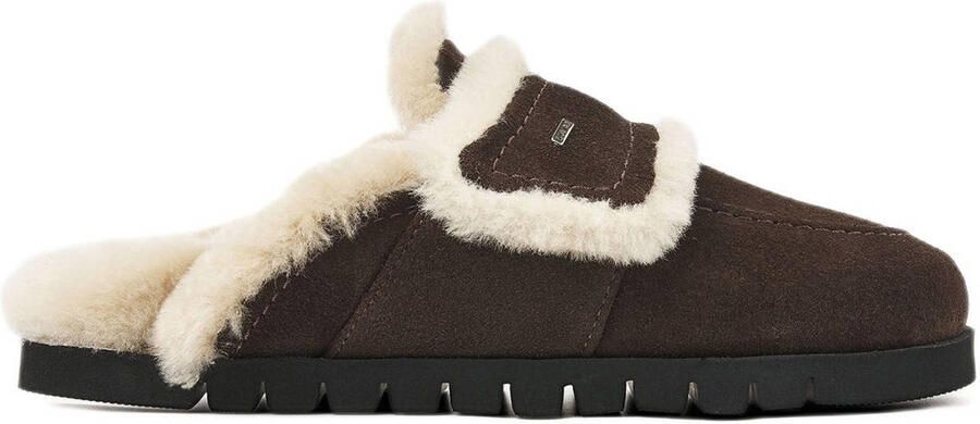 Nubikk Teddy Furry gevoerde suède clogs donkerbruin