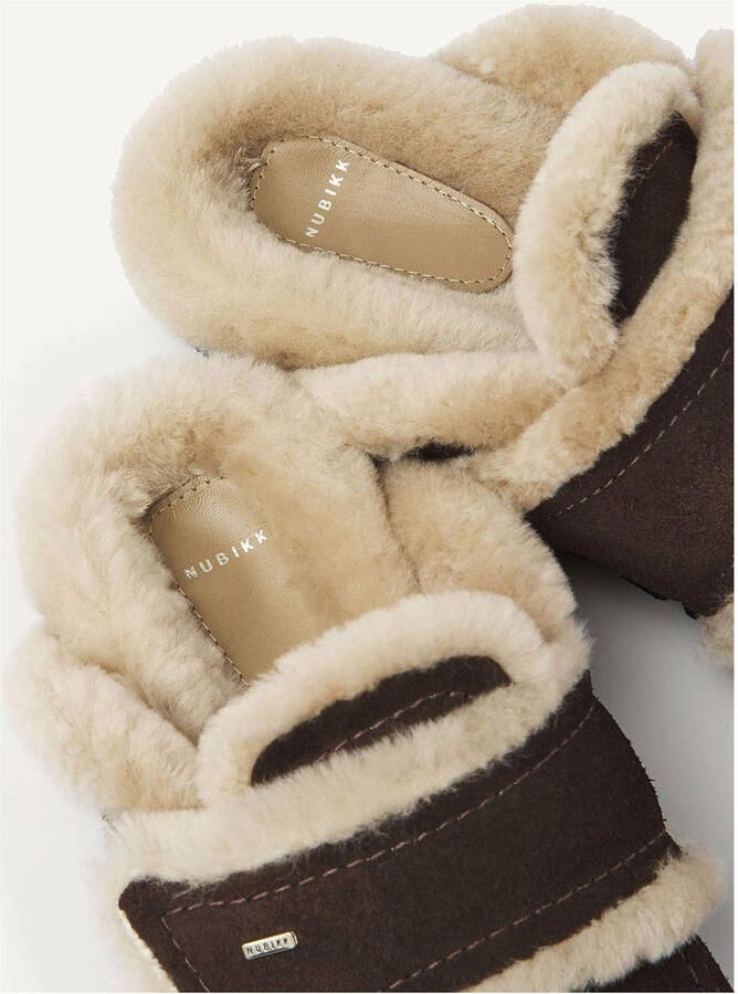 Nubikk Teddy Furry gevoerde suède clogs donkerbruin