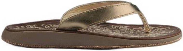 Olukai Paniolo Slippers Dames leren sandalen Bronze Dk Java