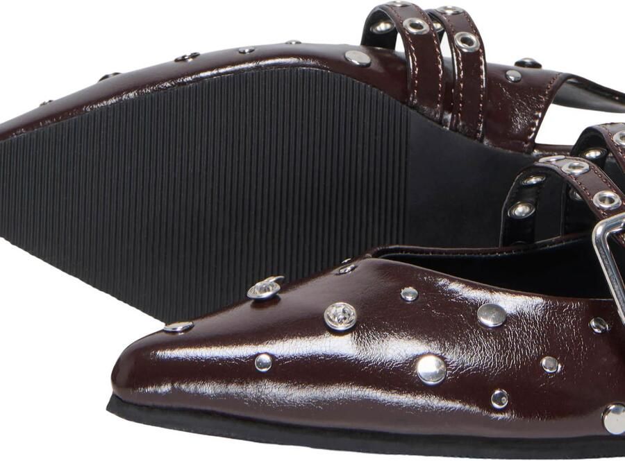ONLY Onlaura lakleren slingback loafers met studs bruin - Foto 3