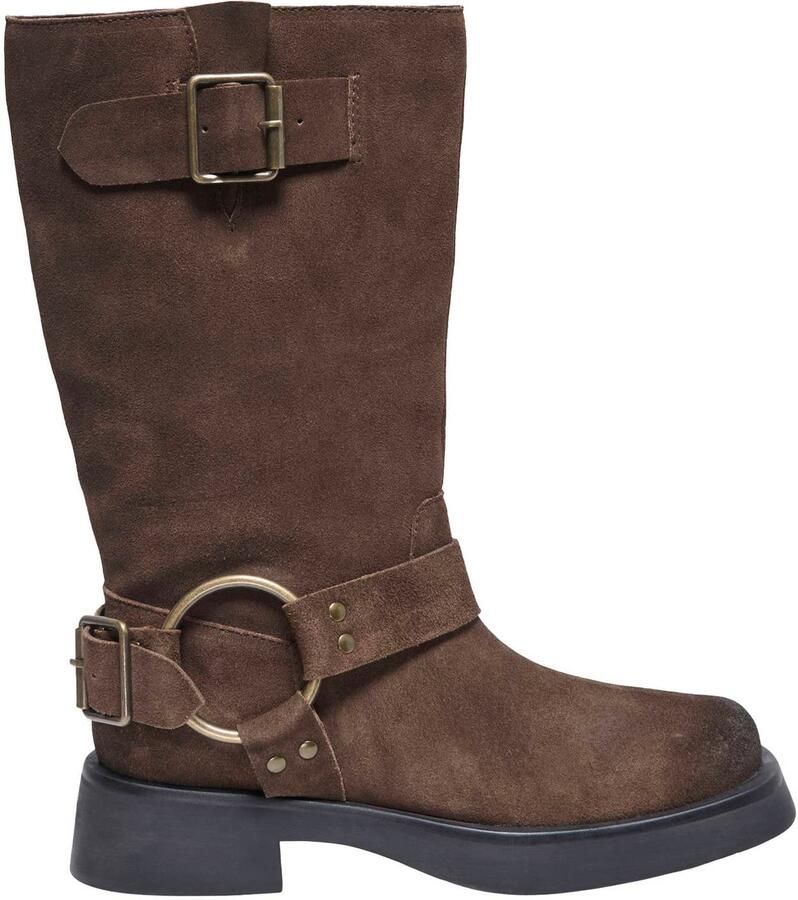ONLY Onlbea Leather Biker Boot leren bikerboots bruin