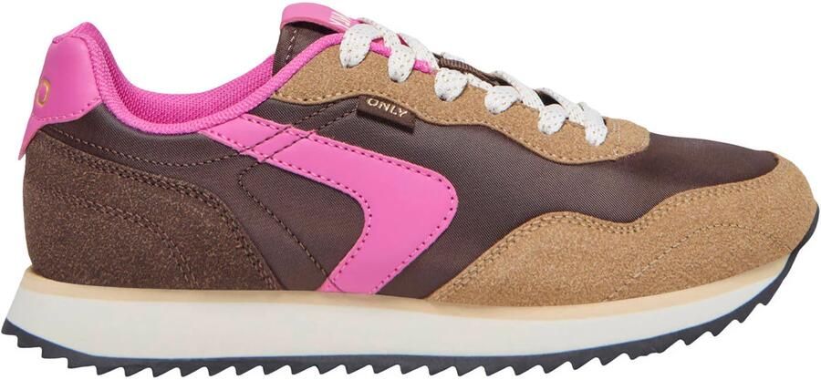 ONLY Onlbrenna imitatieleren sneakers bruin roze