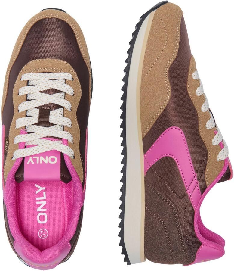 ONLY Onlbrenna imitatieleren sneakers bruin roze - Foto 2